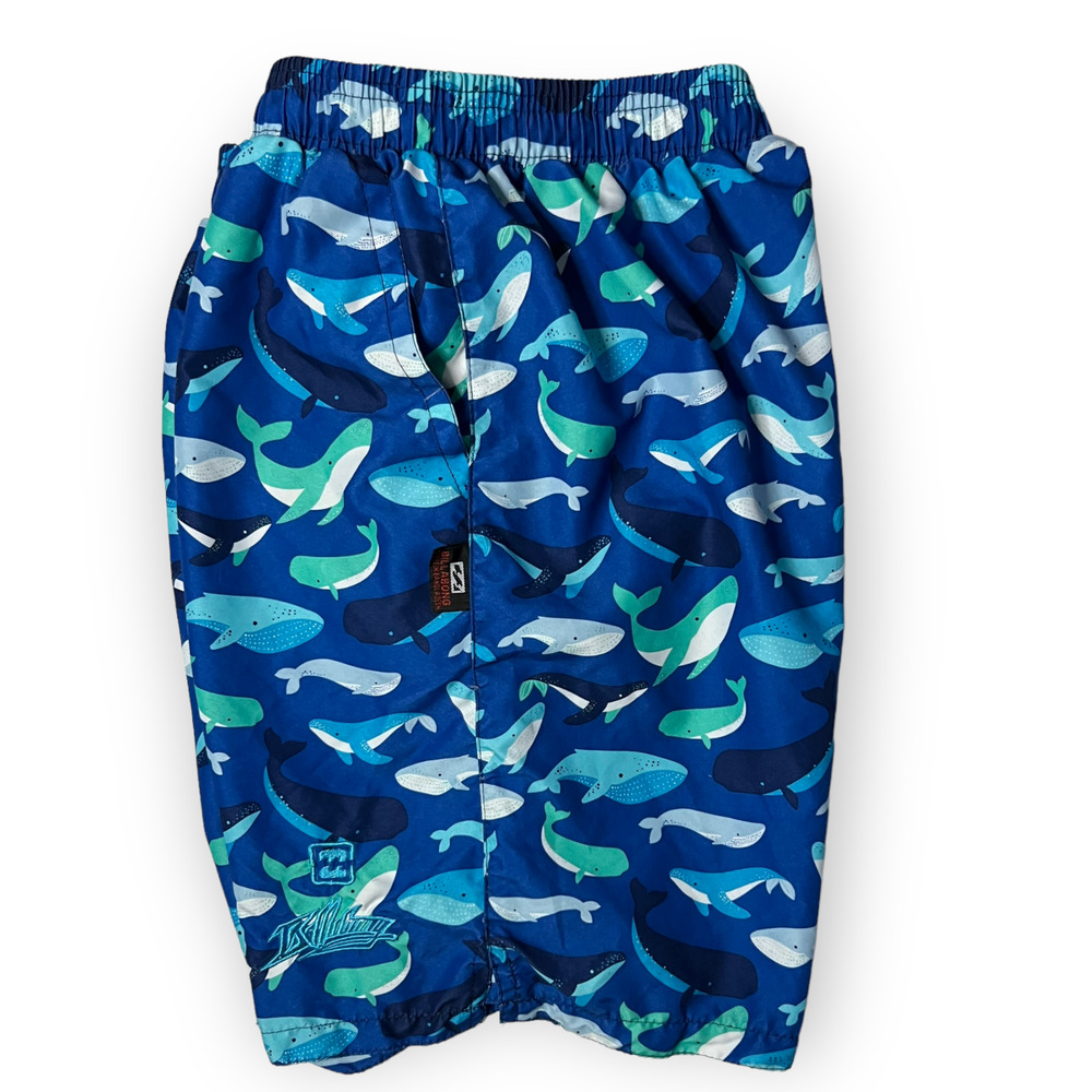 Billabong Boys Blue Whale Pattern Elastic Waist Mesh Lined Swim Trunks Size M - Picture 3 of 12